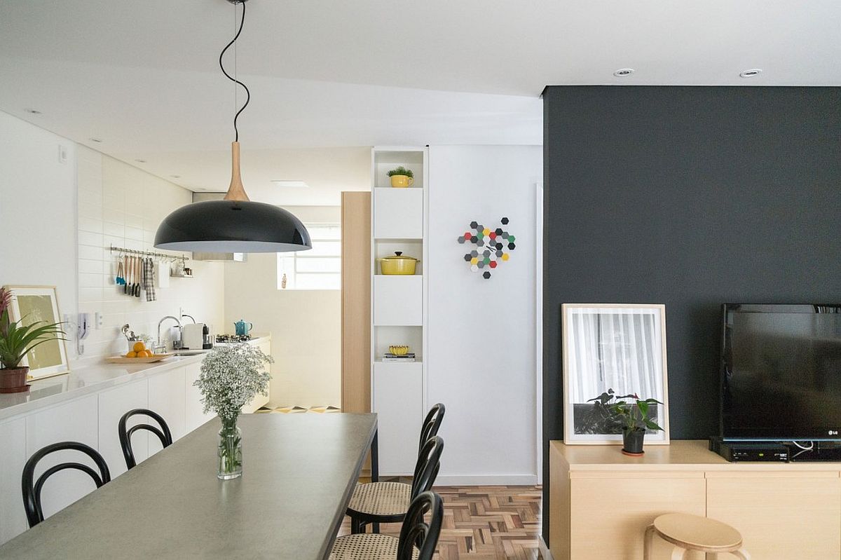 Corners converted into stylish storage cabinets in a small apartment