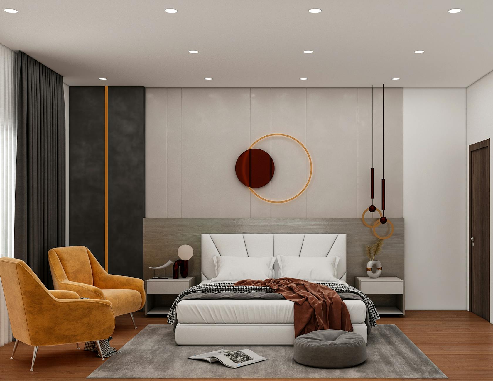 Stylish contemporary bedroom with modern decor and minimalist design