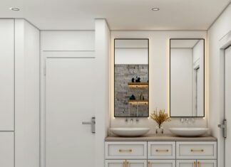 8 Modern Bathroom Design Ideas to Create Your Dream Retreat A stylish bathroom interior featuring dual sinks, mirrors, and contemporary design.