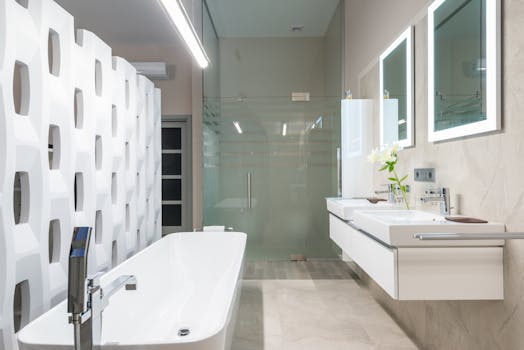 Minimalist bathroom design with natural wood accents and white walls