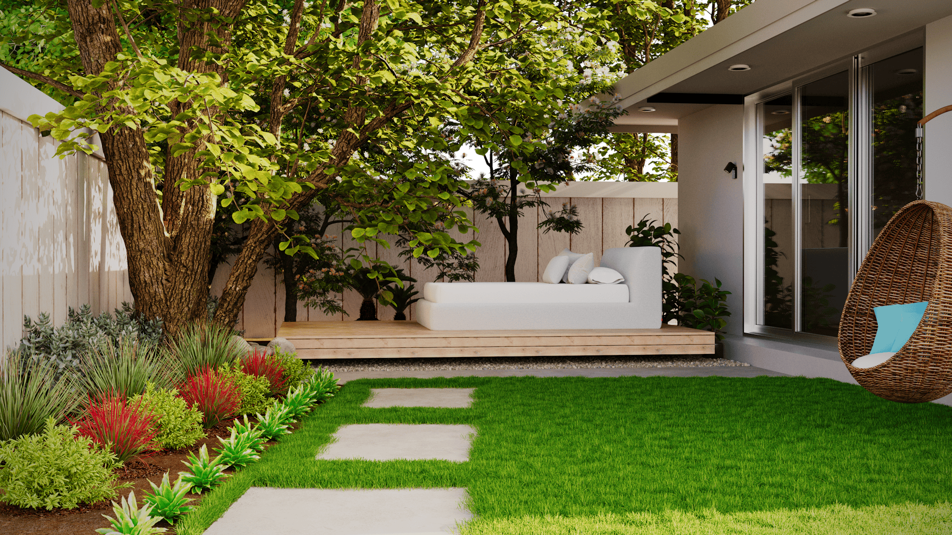 Modern exterior design with landscaped garden