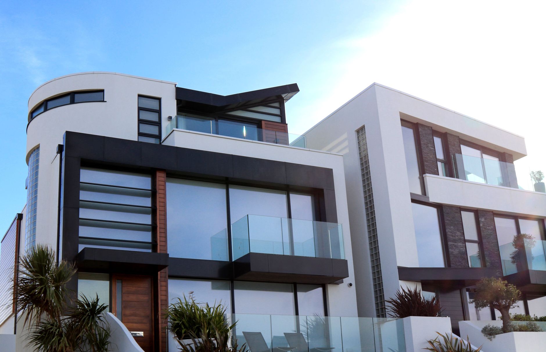 Contemporary luxury home with glass balcony