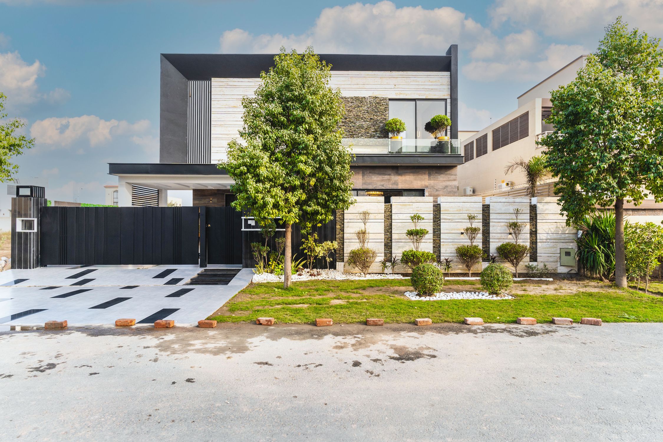 Contemporary house with sleek design in an urban street environment