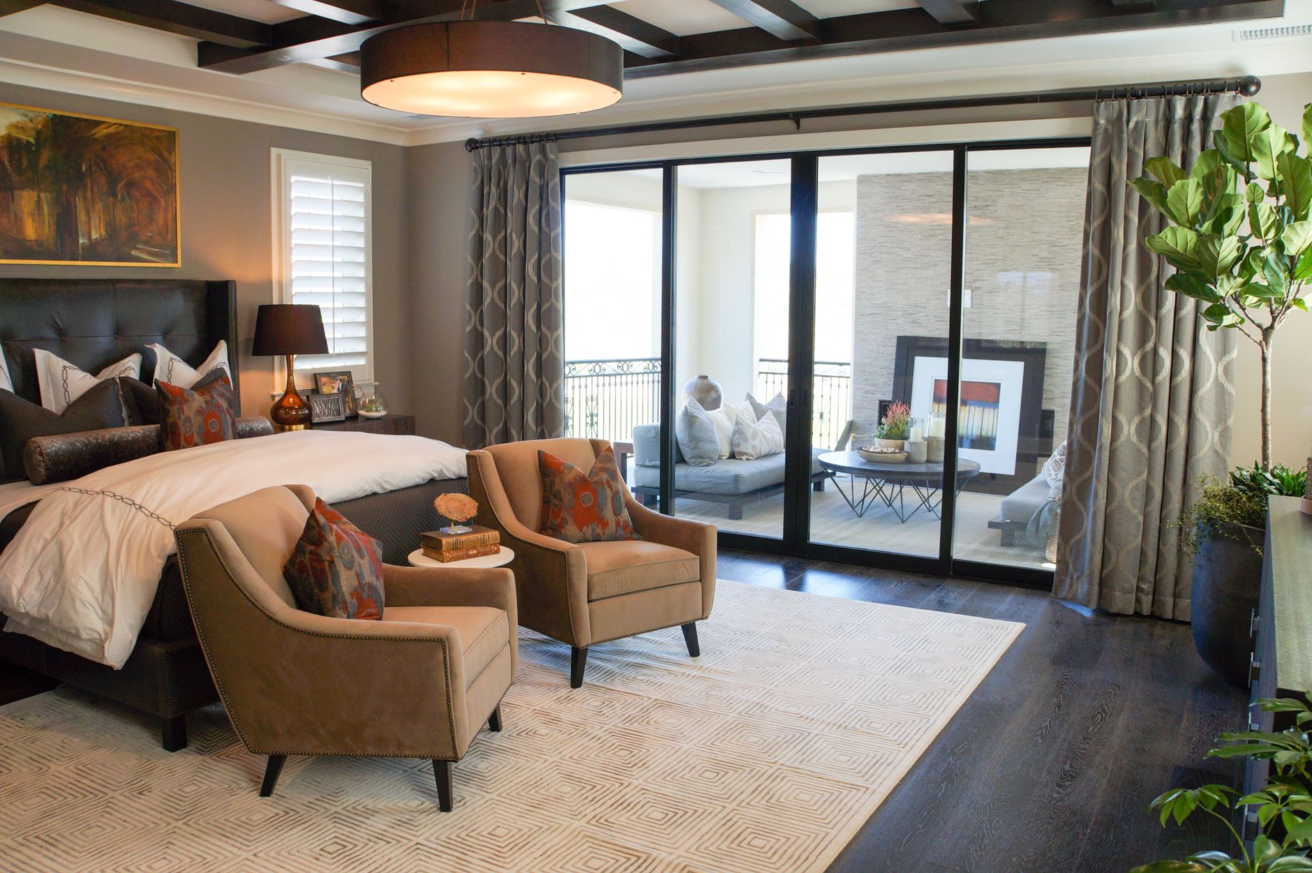 Elegant bedroom with luxury design details and warm lighting