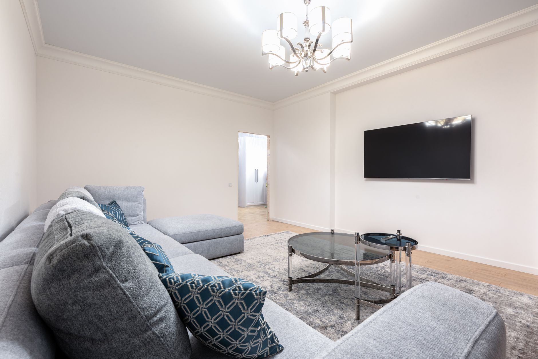 Contemporary room interior with couch and stylish decor