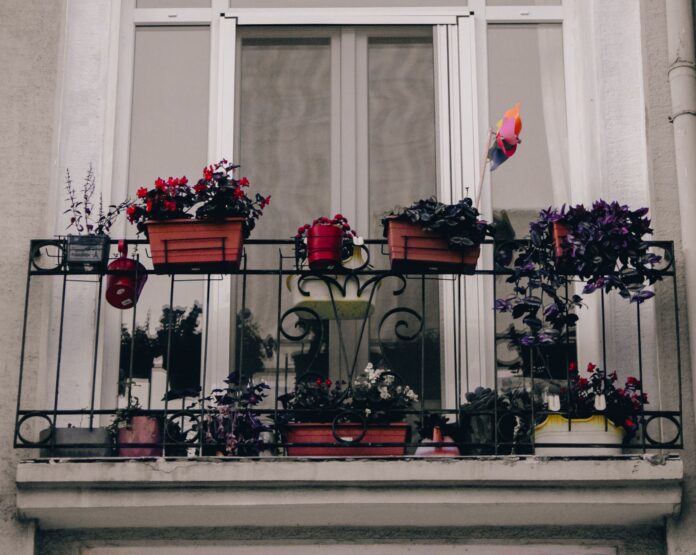 pexels-5985319-1 A picturesque balcony in Istanbul adorned with colorful potted plants, adding a touch of nature.