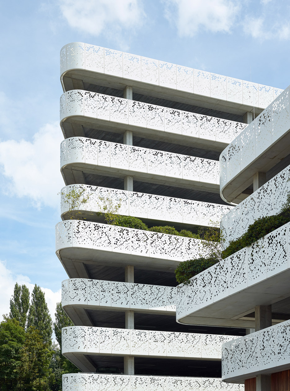 Geometric Perforations Pattern Facade Of Belgian Hospital Car Park By Abscis Architecten