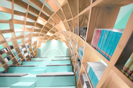 Wooden Gridshell By Anagrama Forms Shelves Inside A Mexico Library