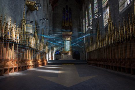 Blue Cord Criss-crosses The Interior Of An Abandoned Church In Philadelphia