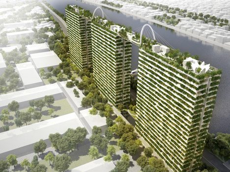 Vo Trong Nghia Plans Trio Of Towers Covered In Bamboo Plants And Linked By Bridges