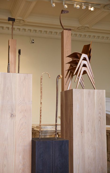 Robin Day’s Works In Wood Displayed On Assemble’s “forest” Of Columns At The V&A