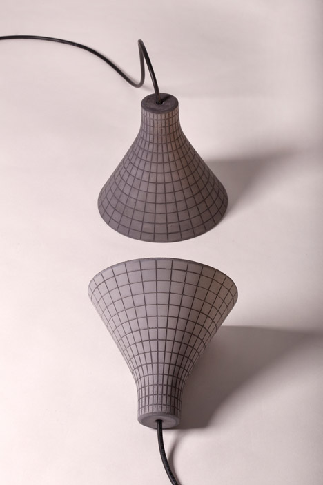 Studio Itai Bar-On’s Concrete Grid Lamps Are Patterned With Wireframe Lines