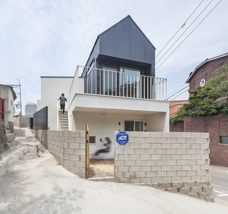 House In Seoul By OBBA Features A Retractable Staircase And A Loft For Cats