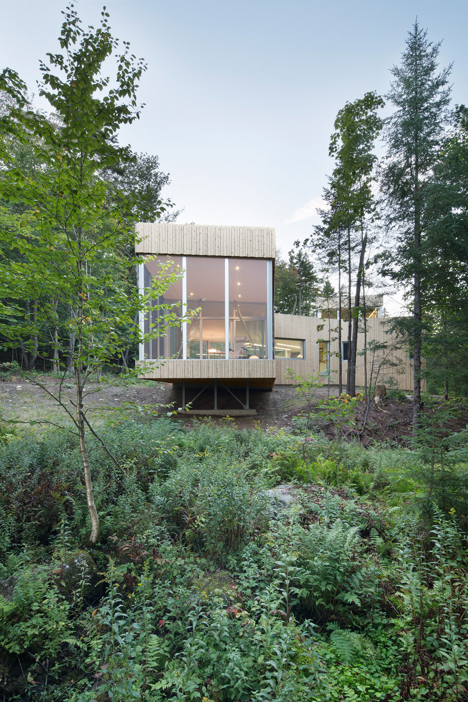 Faceted Cedar Cabin Completed By Paul Bernier Beside A Lake In The Montreal Woodland