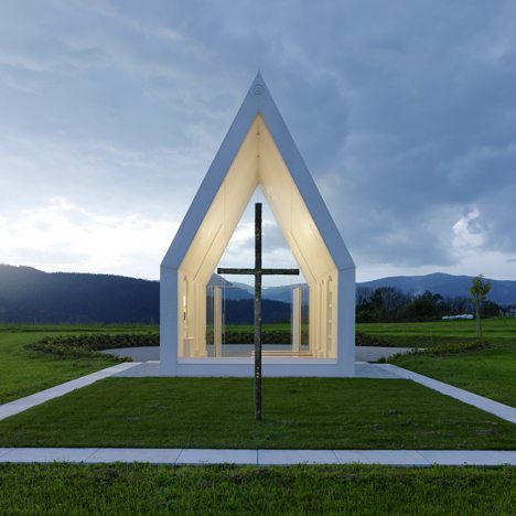 White Concrete Chapel By Gerhard Sacher Features Glazed Walls That Allow Views Right Through