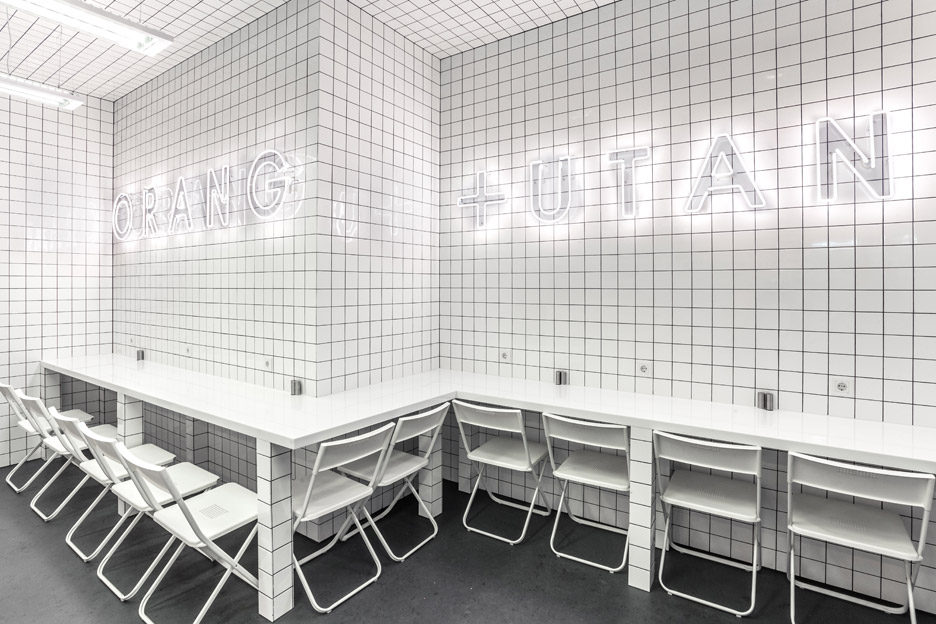 Orang+Utan Vegetarian Cafe Features Stark White Tiling And Neon Signage