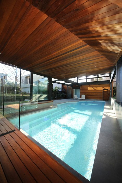 Origami Pool House By Made Group Features A Faceted Timber Ceiling