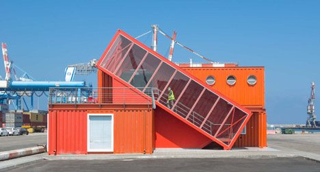 ￼Angled Shipping Container Houses A Staircase For Israeli Port Office By Potash Architects