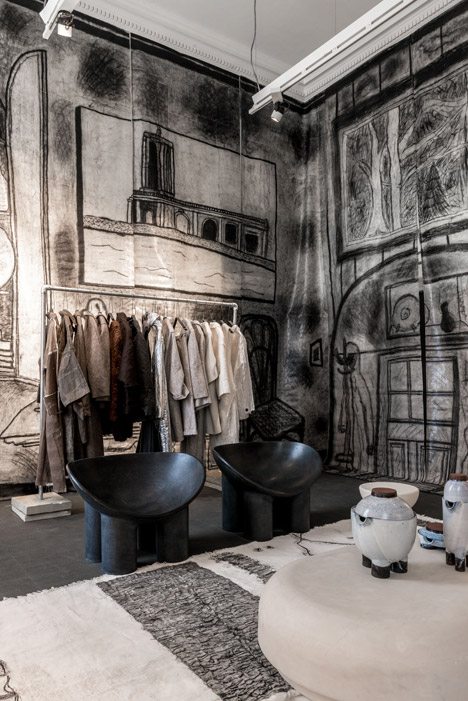 Charcoal Sketches Cover The Walls Of The Drawing Room By Faye And Erica Toogood