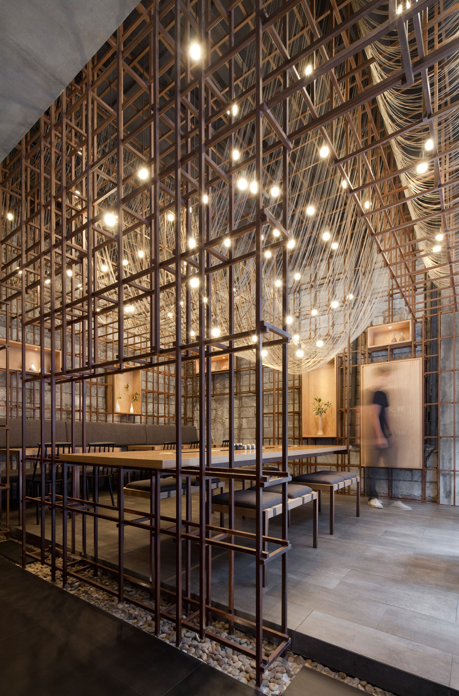 Lukstudio Suspends Metal Wires To Look Like Drying Noodles At Chinese Restaurant