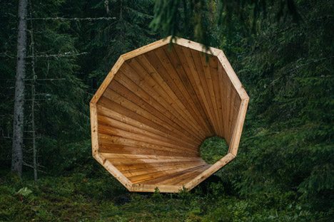 Giant Timber Megaphones Designed By Students To Amplify Sounds Of An Estonian Forest