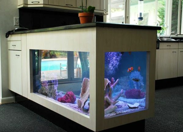 Kitchen Island Brings The Tropics With Aquarium To Your Home