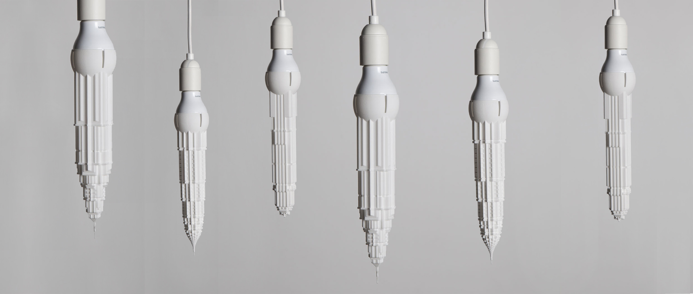 3D Printed Bulb Shades Depicting Upside-Down Skyscrapers: The Stalaclights Collection