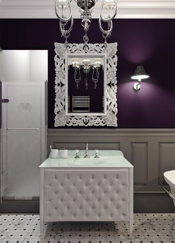 bathroom wall design in purple