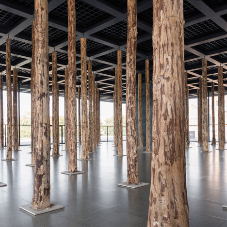 David Chipperfield installs tree trunk columns in Mies van der Rohe's Neue Nationalgalerie