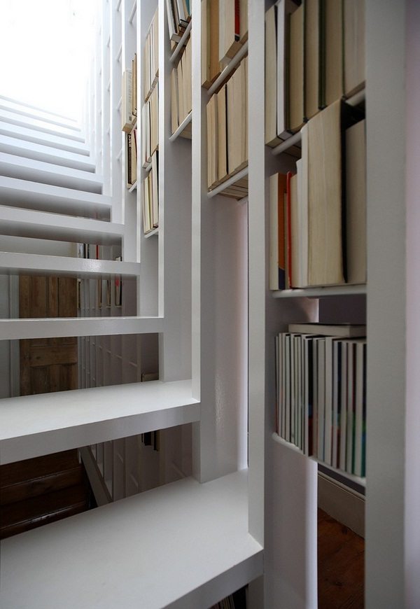 A Modern Staircase, Which Serves As A Bookshelf