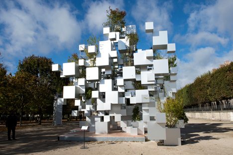 Sou Fujimoto Stacks Aluminium Boxes To Form "nomadic" House Installation In Paris