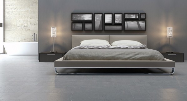 This modern bedroom is the ultimate in orderly, from its creative gallery wall to its perfectly matched table lamps.