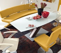 modern yellow leather dining set