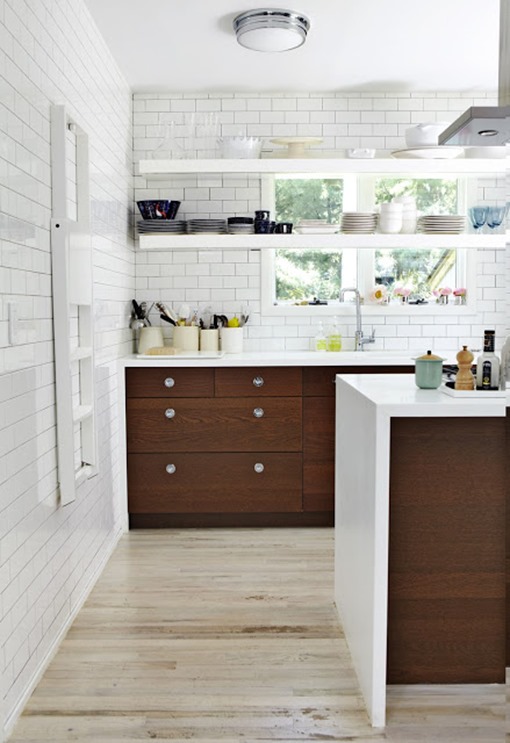 wood lower white upper cabinets